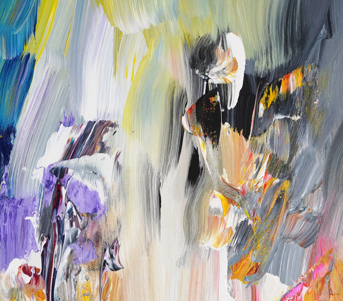 Detail des abstrakten Gemäldes. Rot buntes, detailliertes Acrylbild auf Leinwand 