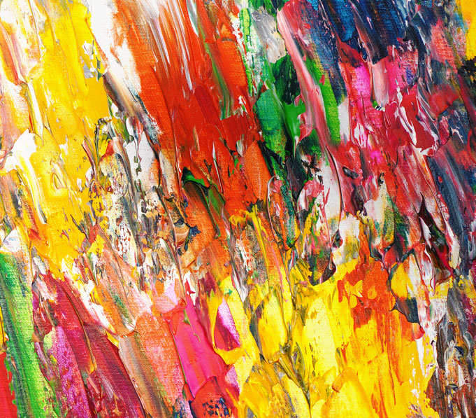 Detailfoto des abstrakten, vielfarbigen Gemäldes A Special Day L 5 im Hochformat von dem Kunstmaler Peter Nottrott
