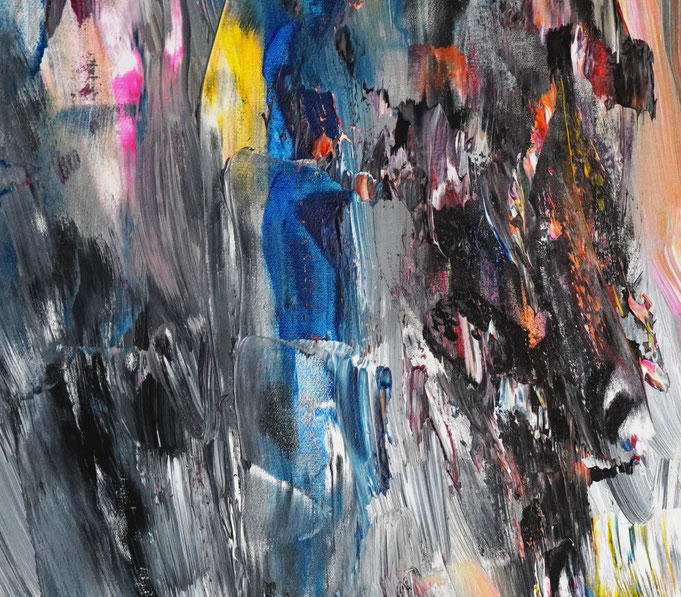 Detailfoto des abstrakten, vielfarbigen Gemäldes A Special Day L 6 im Hochformat von dem Kunstmaler Peter Nottrott