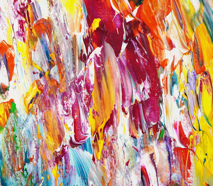 Detailfoto des abstrakten, vielfarbigen Gemäldes im Hochformat von dem Kunstmaler Peter Nottrott