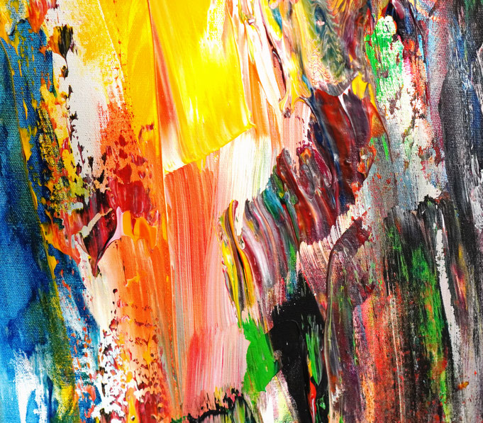 Detailfoto des abstrakten, vielfarbigen Gemäldes A Special Day L 6 im Hochformat von dem Kunstmaler Peter Nottrott