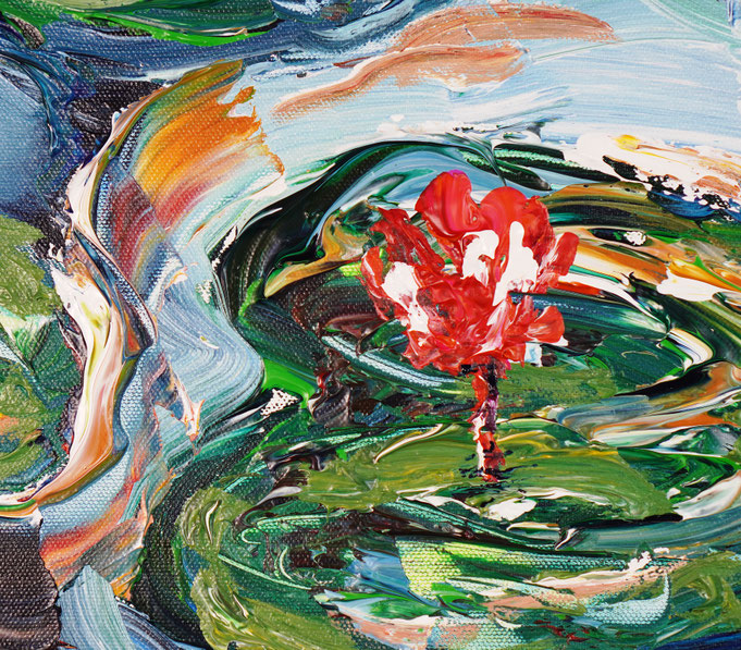 Detail des floralen, abstrahierten Acrylgemädes auf Leinwand vom Kunstmaler Peter Nottrott