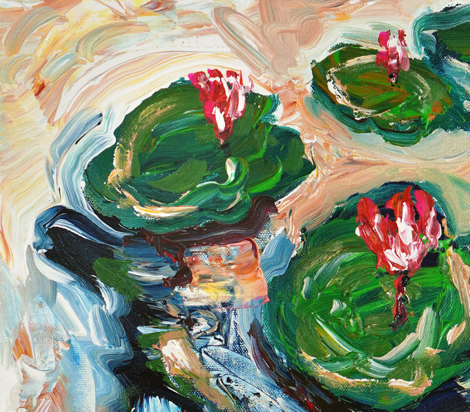 Detail des floralen, abstrahierten Acrylgemädes auf Leinwand vom Kunstmaler Peter Nottrott