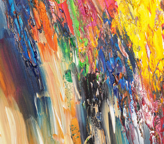 Detailfoto des abstrakten, vielfarbigen Gemäldes A Special Day L 5 im Hochformat von dem Kunstmaler Peter Nottrott