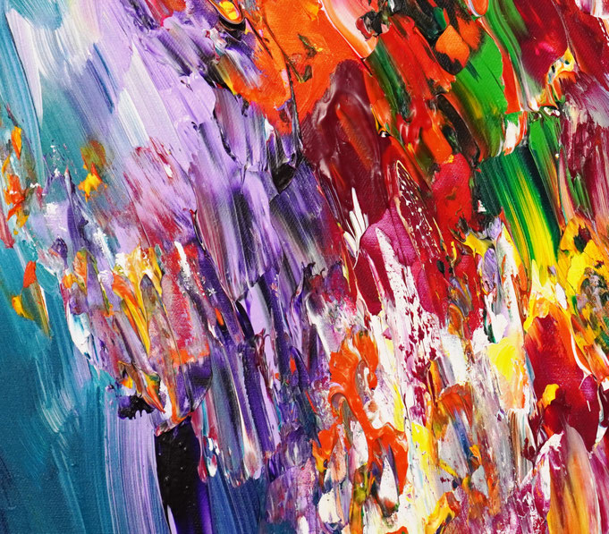 Detailfoto des abstrakten, vielfarbigen Gemäldes im Hochformat von dem Kunstmaler Peter Nottrott