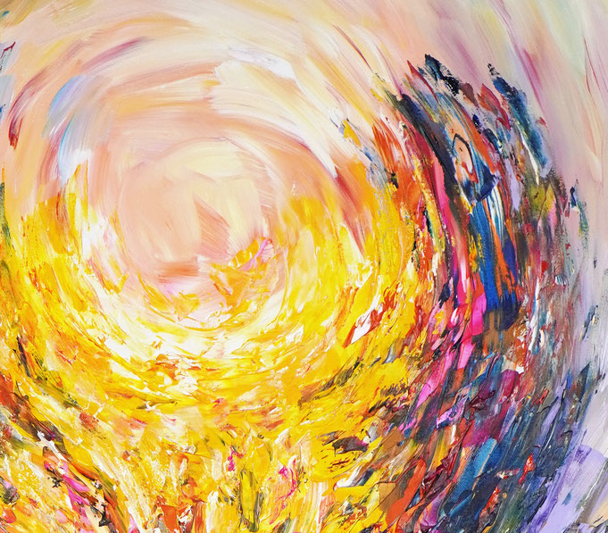 Detailfoto des abstrakten, vielfarbigen Gemäldes im Hochformat von dem Kunstmaler Peter Nottrott