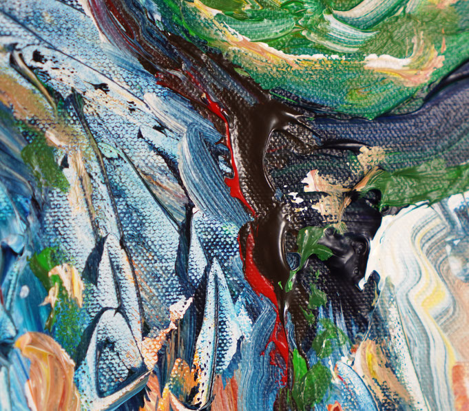 Detail des floralen, abstrahierten Acrylgemädes auf Leinwand vom Kunstmaler Peter Nottrott