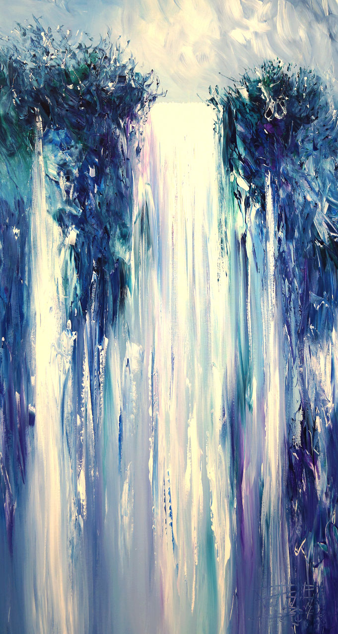 abstrahiertes Gemälde, Wasserfall, blau bunt, moderne Kunst, 