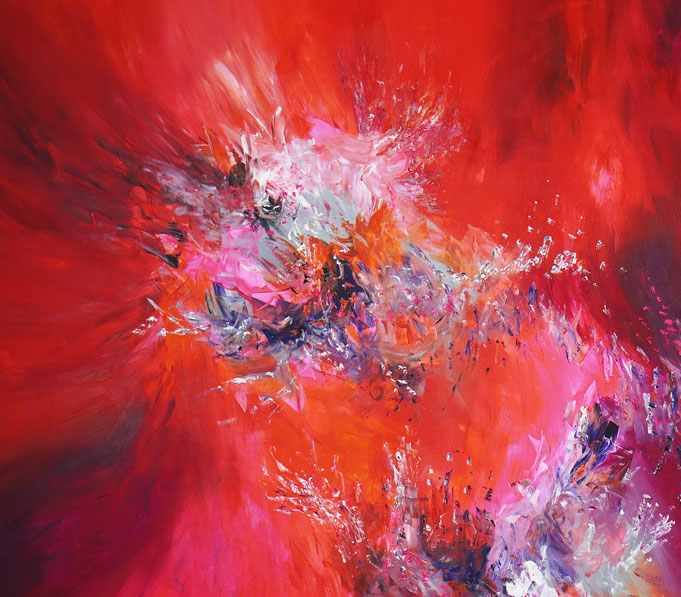 Detail des abstrakten, lebhaften Gemäldes im Großformat, Acryl auf 3,6 qm Leinwand