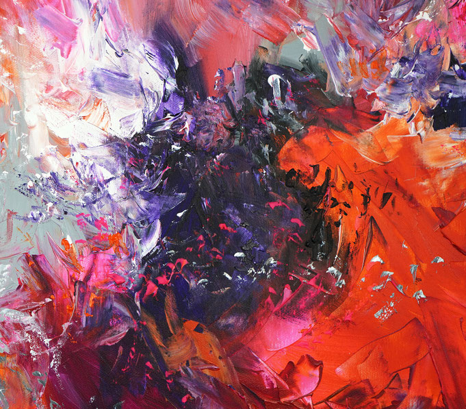 Detail des abstrakten, lebhaften Gemäldes im Großformat, Acryl auf 3,6 qm Leinwand