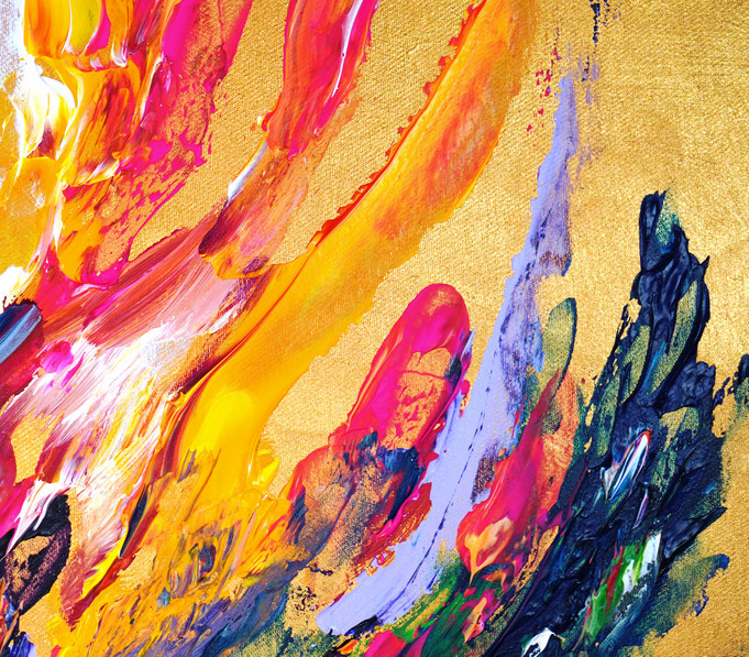 Detailfoto des abstrakten, gold bunten Gemälde Gold Pieces L 1 vom Kunstmaler Peter Nottrott
