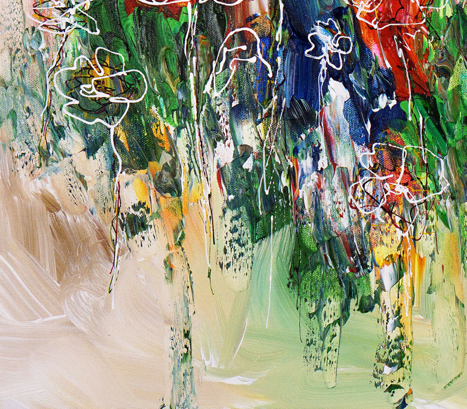 Detail des floralen, abstrahierten Acrylgemädes auf Leinwand vom Kunstmaler Peter Nottrott