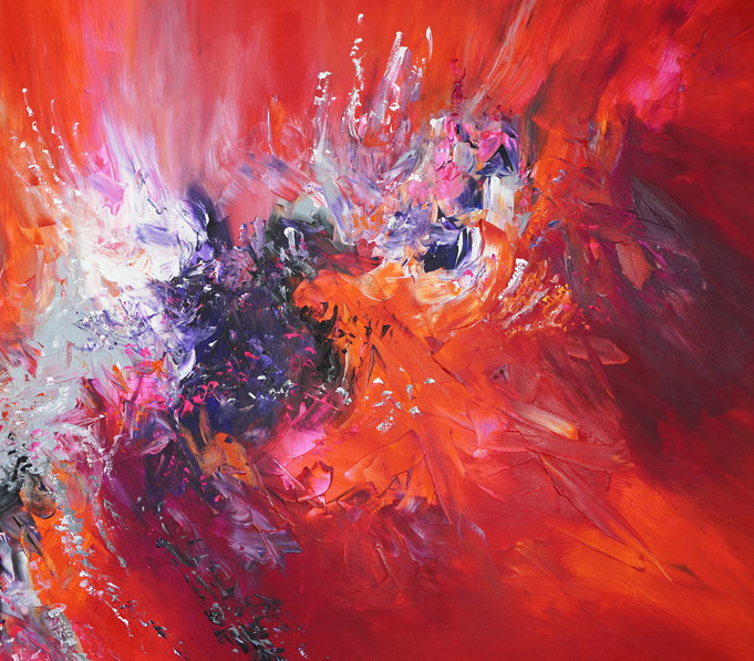 Detail des abstrakten, lebhaften Gemäldes im Großformat, Acryl auf 3,6 qm Leinwand