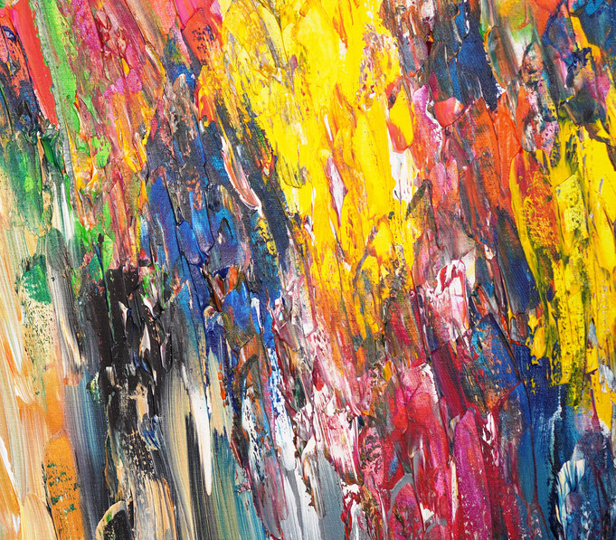 Detailfoto des abstrakten, vielfarbigen Gemäldes A Special Day L 5 im Hochformat von dem Kunstmaler Peter Nottrott