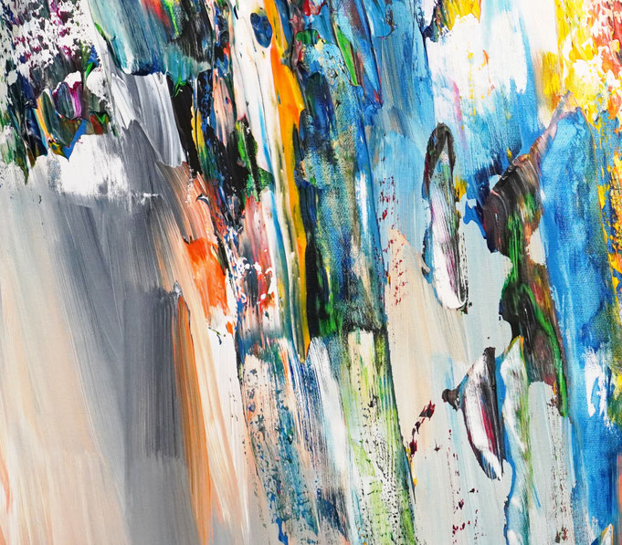 Detailfoto des abstrakten, vielfarbigen Gemäldes A Special Day L 6 im Hochformat von dem Kunstmaler Peter Nottrott