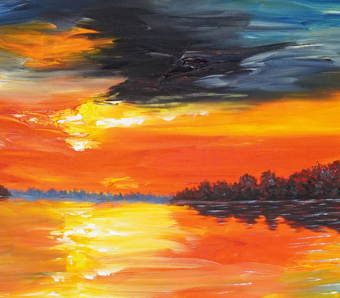 Detail des großen Sonnenuntergangsgemälde, Acryl auf Leinwand, Unikat