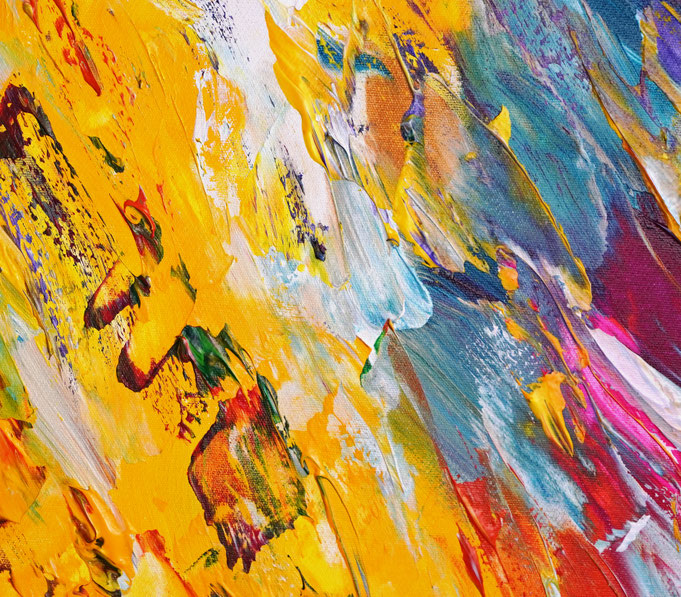 Detail des abstrakten Gemäldes. Rot buntes, detailliertes Acrylbild auf Leinwand 