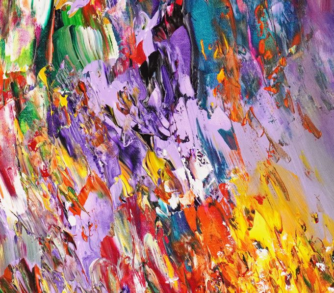 Detailfoto des abstrakten, vielfarbigen Gemäldes im Hochformat von dem Kunstmaler Peter Nottrott