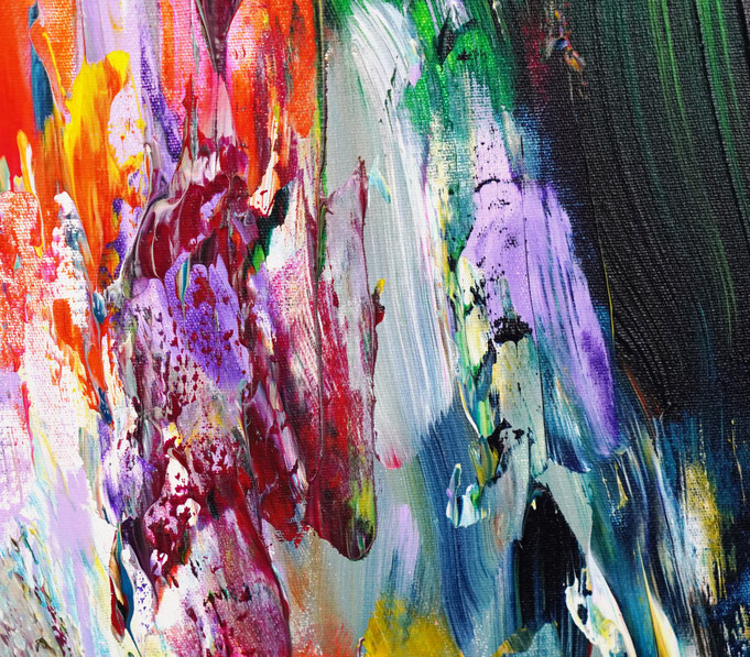 Detailfoto des abstrakten, vielfarbigen Gemäldes im Hochformat von dem Kunstmaler Peter Nottrott