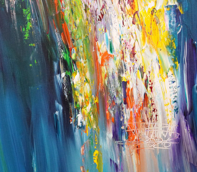 Detailfoto des abstrakten, vielfarbigen Gemäldes im Hochformat von dem Kunstmaler Peter Nottrott