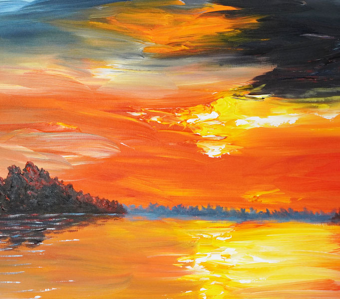 Detail des großen Sonnenuntergangsgemälde, Acryl auf Leinwand, Unikat