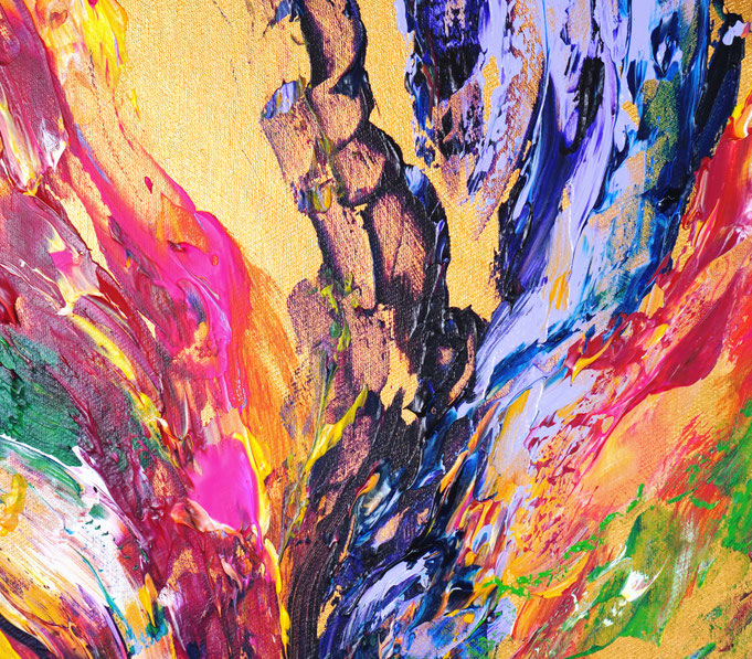 Detailfoto des abstrakten, gold bunten Gemälde Gold Pieces L 1 vom Kunstmaler Peter Nottrott