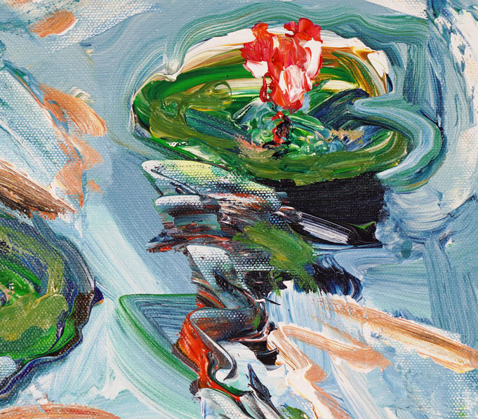 Detail des floralen, abstrahierten Acrylgemädes auf Leinwand vom Kunstmaler Peter Nottrott