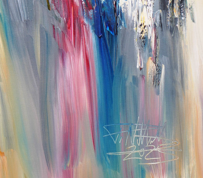 Detailfoto des abstrakten, vielfarbigen Gemäldes A Special Day L 5 im Hochformat von dem Kunstmaler Peter Nottrott