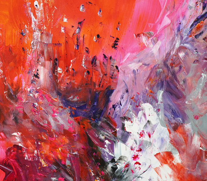 Detail des abstrakten, lebhaften Gemäldes im Großformat, Acryl auf 3,6 qm Leinwand
