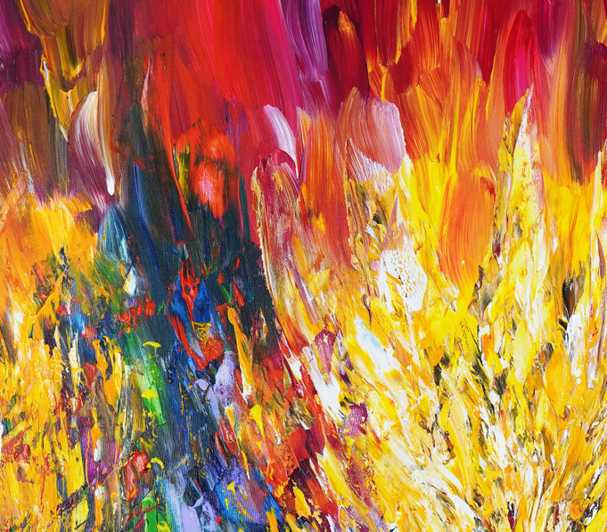 Detail des rot bunten, abstrakten Gemäldes