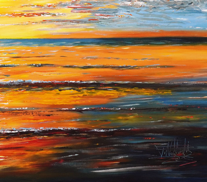 Detailfoto des Gemäldes "Romantic Seaside Sailing M 1" | Sonnenuntergang, Acryl auf Leinwand