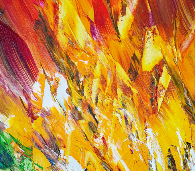Detail des rot bunten, abstrakten Gemäldes