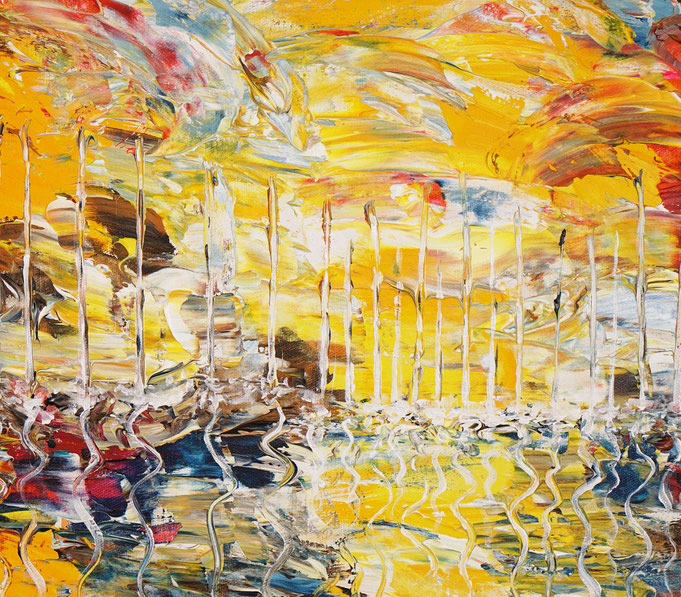 Detailfoto des Gemäldes "Romantic Seaside Sailing M 1" | Sonnenuntergang, Acryl auf Leinwand