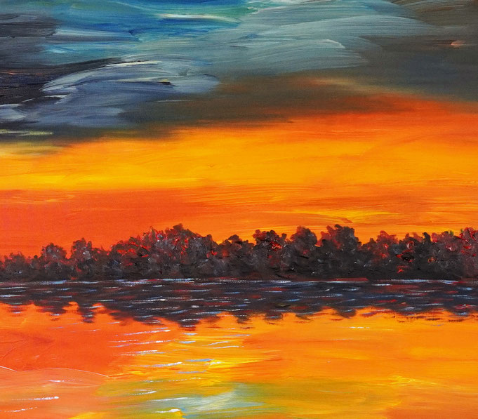 Detail des großen Sonnenuntergangsgemälde, Acryl auf Leinwand, Unikat