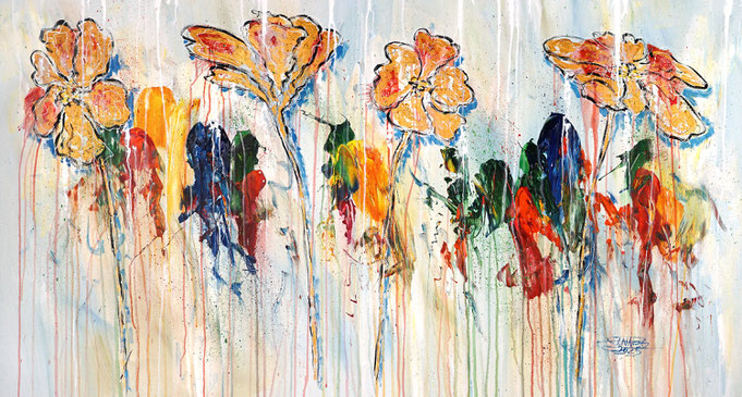 gold buntes Blumengemälde des Kunstmalers Peter Nottrott 