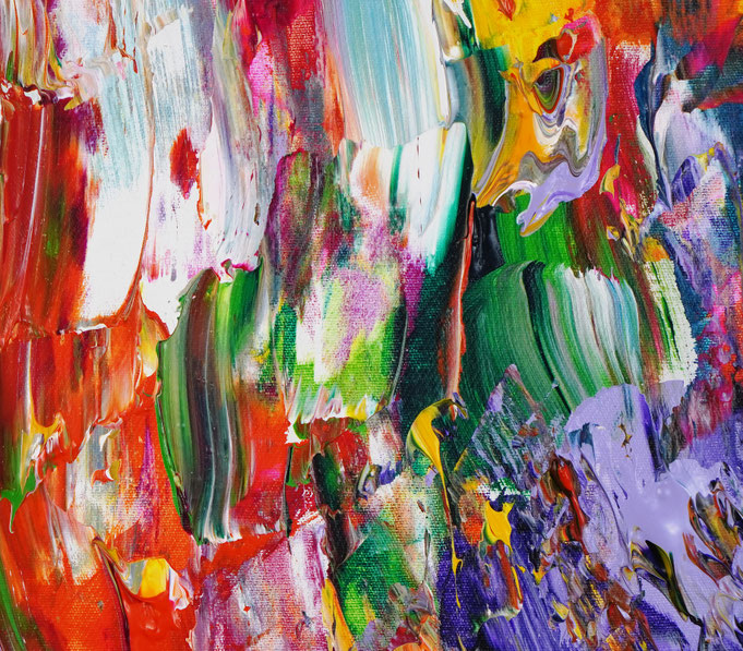 Detailfoto des abstrakten, vielfarbigen Gemäldes im Hochformat von dem Kunstmaler Peter Nottrott