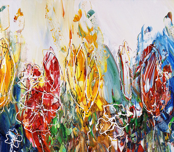 Detail des floralen, abstrahierten Acrylgemädes auf Leinwand vom Kunstmaler Peter Nottrott