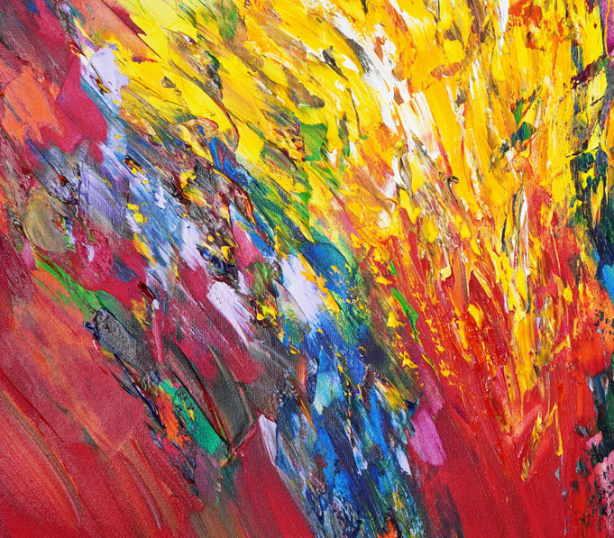 Detail des rot bunten, abstrakten Gemäldes