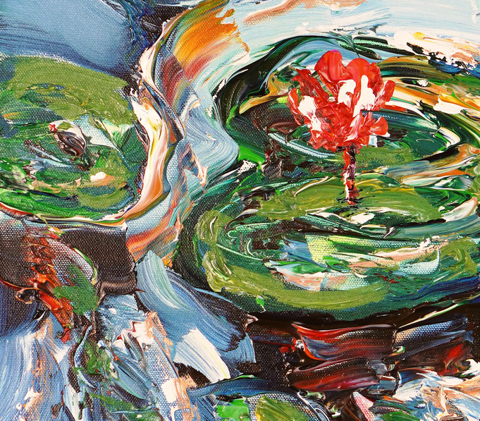 Detail des floralen, abstrahierten Acrylgemädes auf Leinwand vom Kunstmaler Peter Nottrott