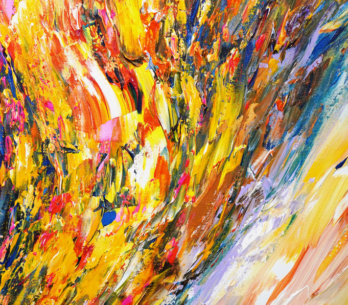 Detailfoto des abstrakten, vielfarbigen Gemäldes im Hochformat von dem Kunstmaler Peter Nottrott