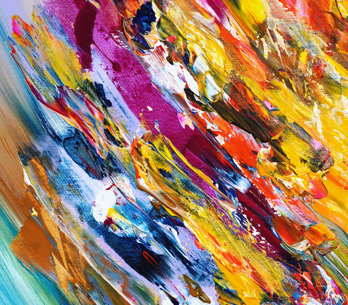 Detailfoto des abstrakten, vielfarbigen Gemäldes im Hochformat von dem Kunstmaler Peter Nottrott