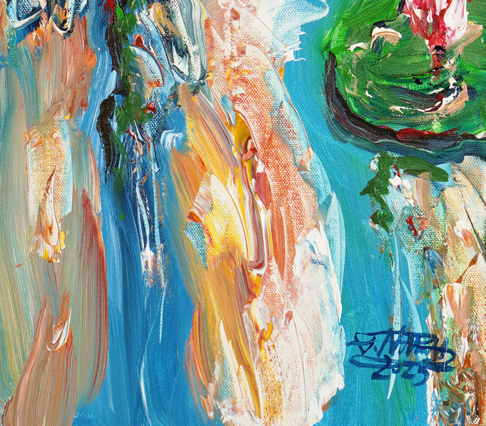 Detail des floralen, abstrahierten Acrylgemädes auf Leinwand vom Kunstmaler Peter Nottrott