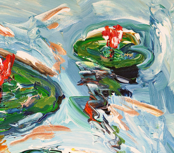 Detail des floralen, abstrahierten Acrylgemädes auf Leinwand vom Kunstmaler Peter Nottrott