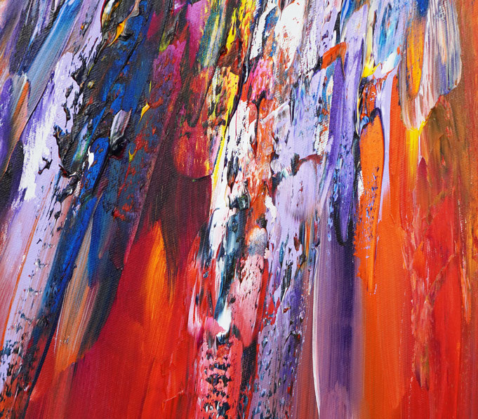 Detail des abstrakten, rot bunten Gemäldes