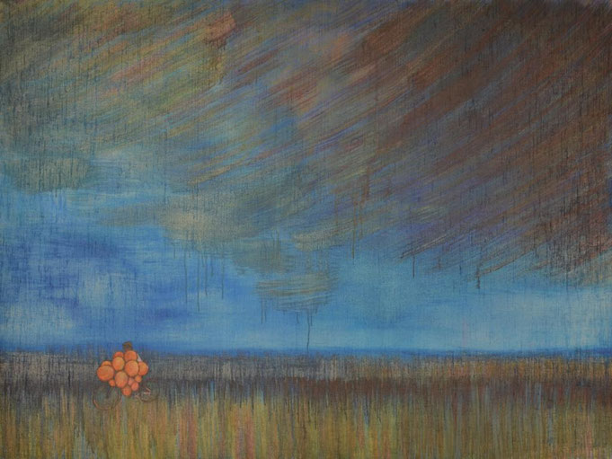 NO PLACE TO STAY, NO PLACE TO GO: " LUFT" 150 x 200 cm, Öl auf Jute, 2025 5.500 €