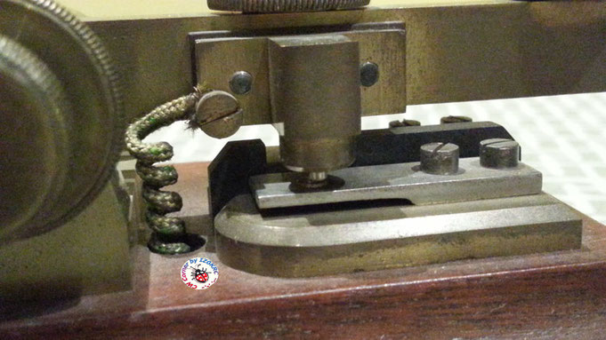 Hasler Telegraph key for Duplex morse system - particular of rear/right electrical contact and deelay wire coil