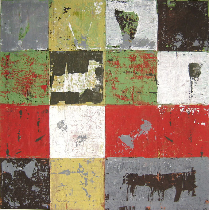 "07-052" - acrylique sur krafts encollés - 200 x 200 cm - 2007
