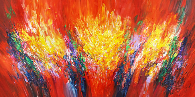 rot buntes abstraktes Gemälde, Acryl auf Leinwand