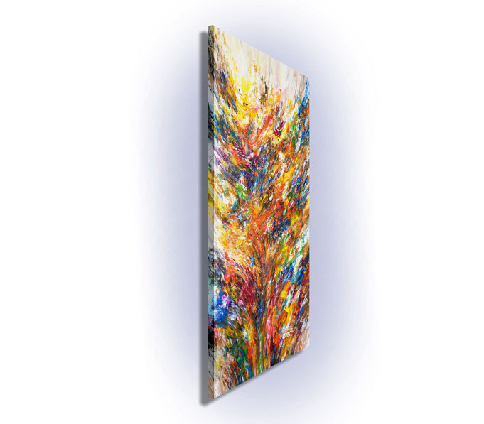 Schräge Gesamtansicht. Da die Gemäldeseiten mitbemalt sind, ist kein weiterer Rahmen erforderlich.