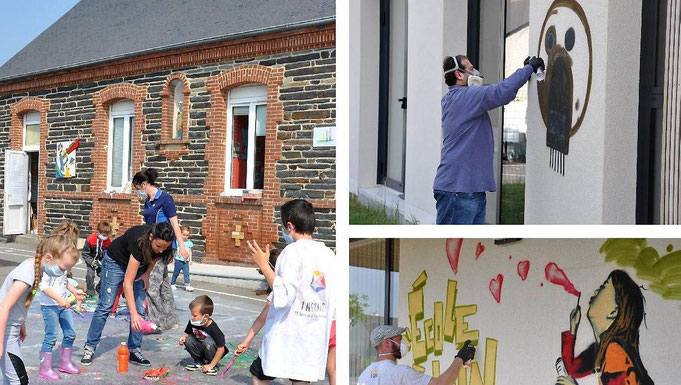 Enfants et artistes à l'école Saint Aubin du Pavail Chateaugiron